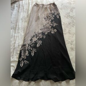 Vintage Silk Beaded Black Gray Floral Maxi Slip Skirt Fairycore Whimsigoth Witch